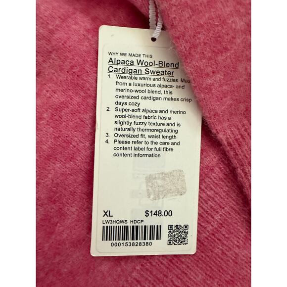 (XL) $148 NWT Lululemon Alpaca Wool-Blend Cardigan Sweater Heathered Chroma Pink - Picture 7 of 9